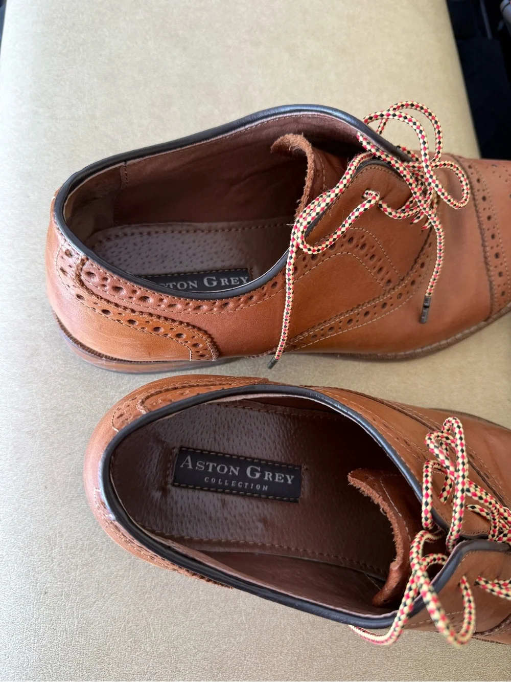 Aston Grey Collection Brown Leather Cap Toe Lace Up Men's Oxfords Size 9.5